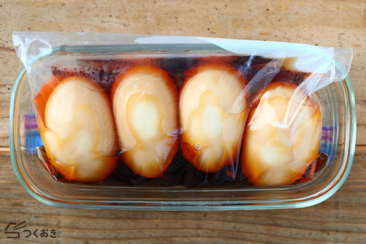 酢醤油煮卵の冷蔵保存写真