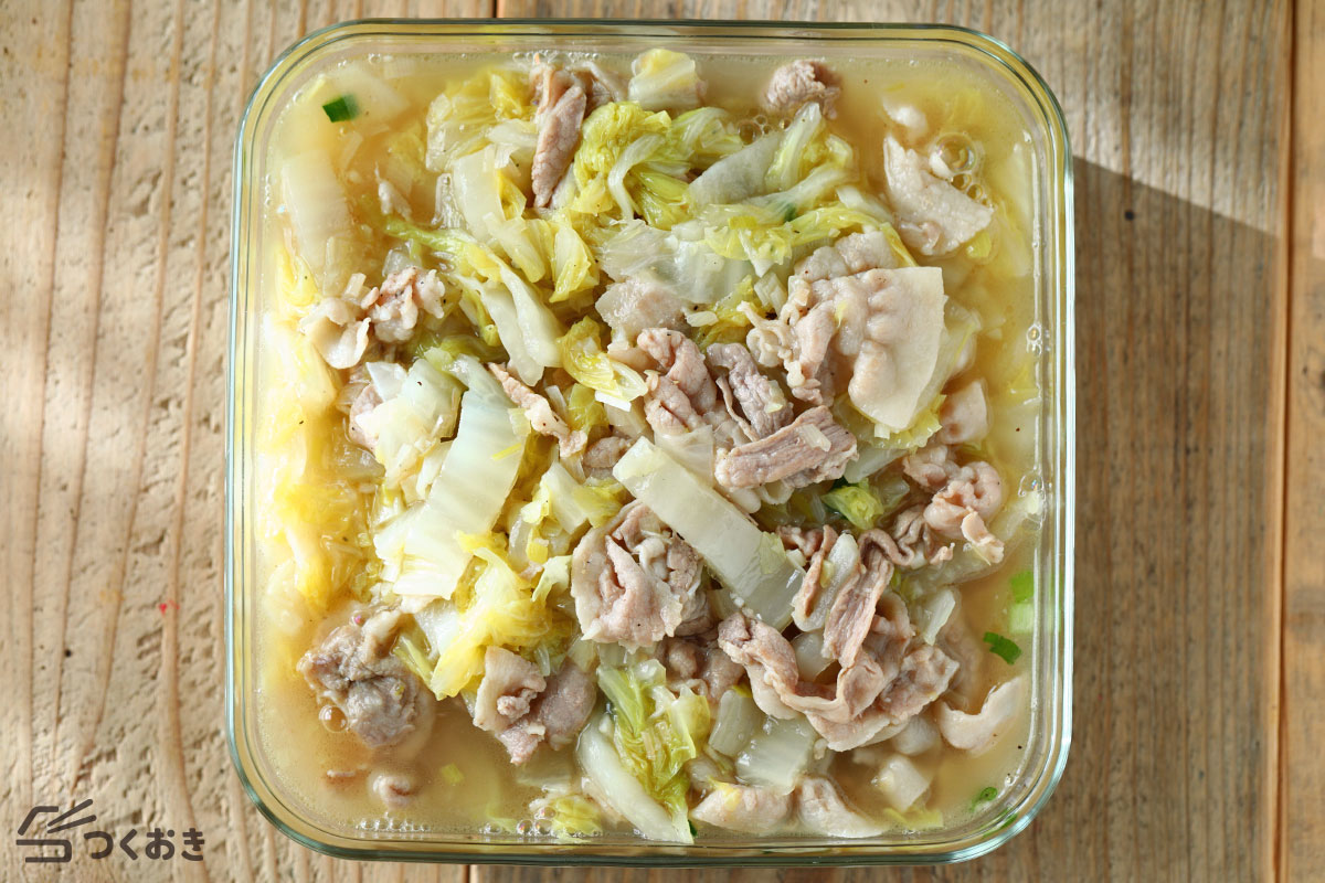 豚バラねぎ塩白菜の冷蔵保存写真