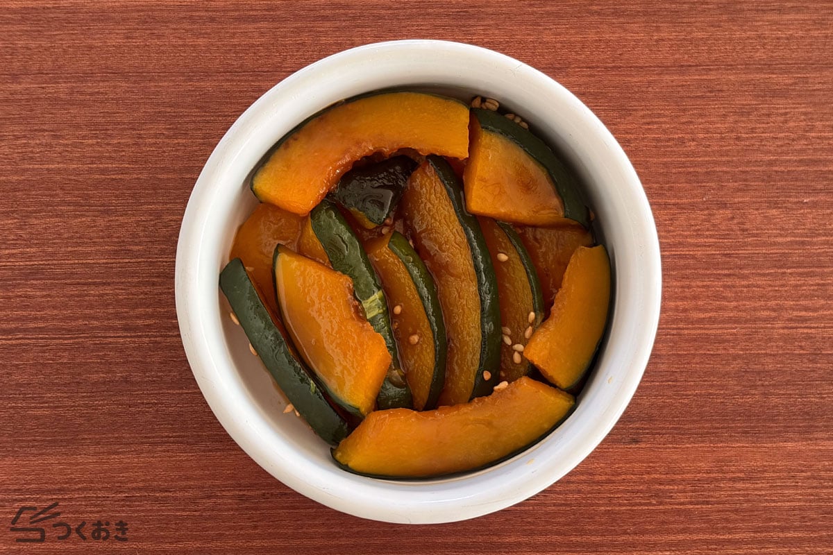 チンして焼くだけ！かぼちゃの甘辛焼きの冷蔵保存写真