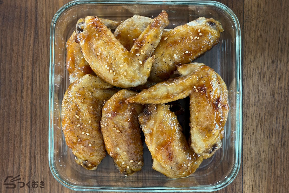 フライパンで簡単！手羽先の甘辛焼きの冷蔵保存写真