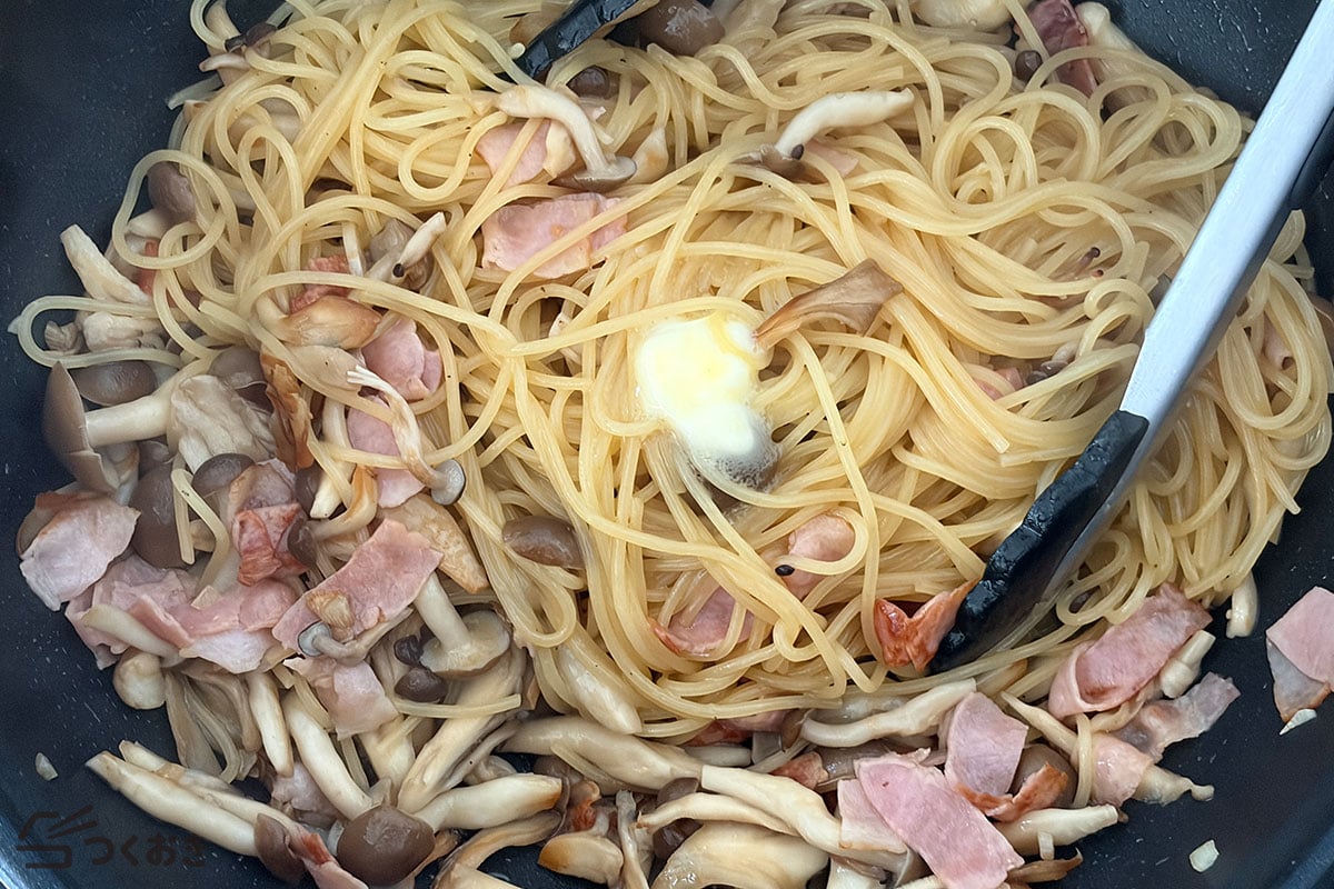 きのことベーコンのめんつゆ和風パスタの手順写真その5